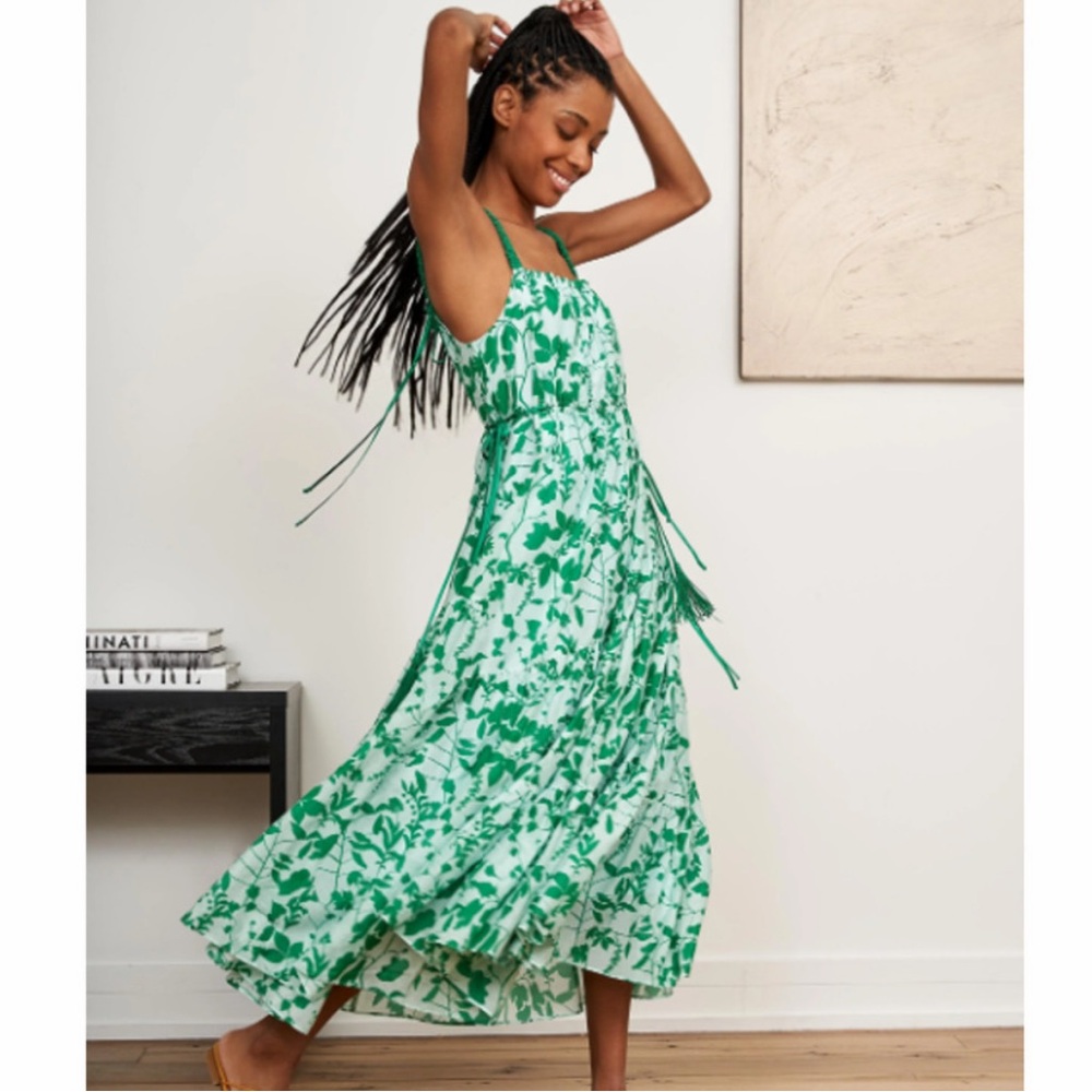 NWT La Ligne Ines Green and White Floral Midi Dress